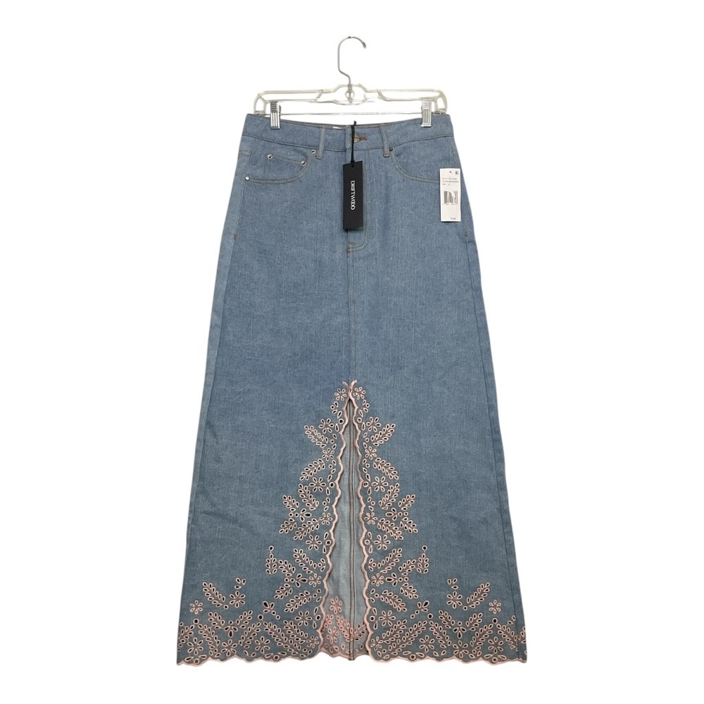 Women’s NWT Driftwood Serena Eyelet Floral embroidered denim skirt, size 27